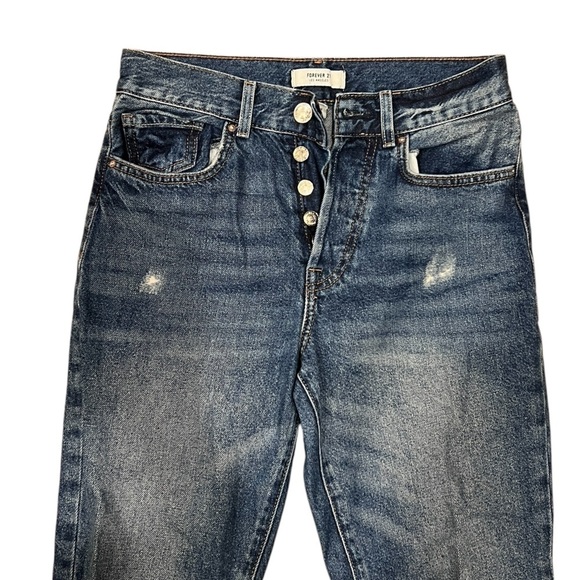 Forever 21 Button Fly Skinny Ankle Distressed Rough Hem Jeans Size 24 - Picture 3 of 6